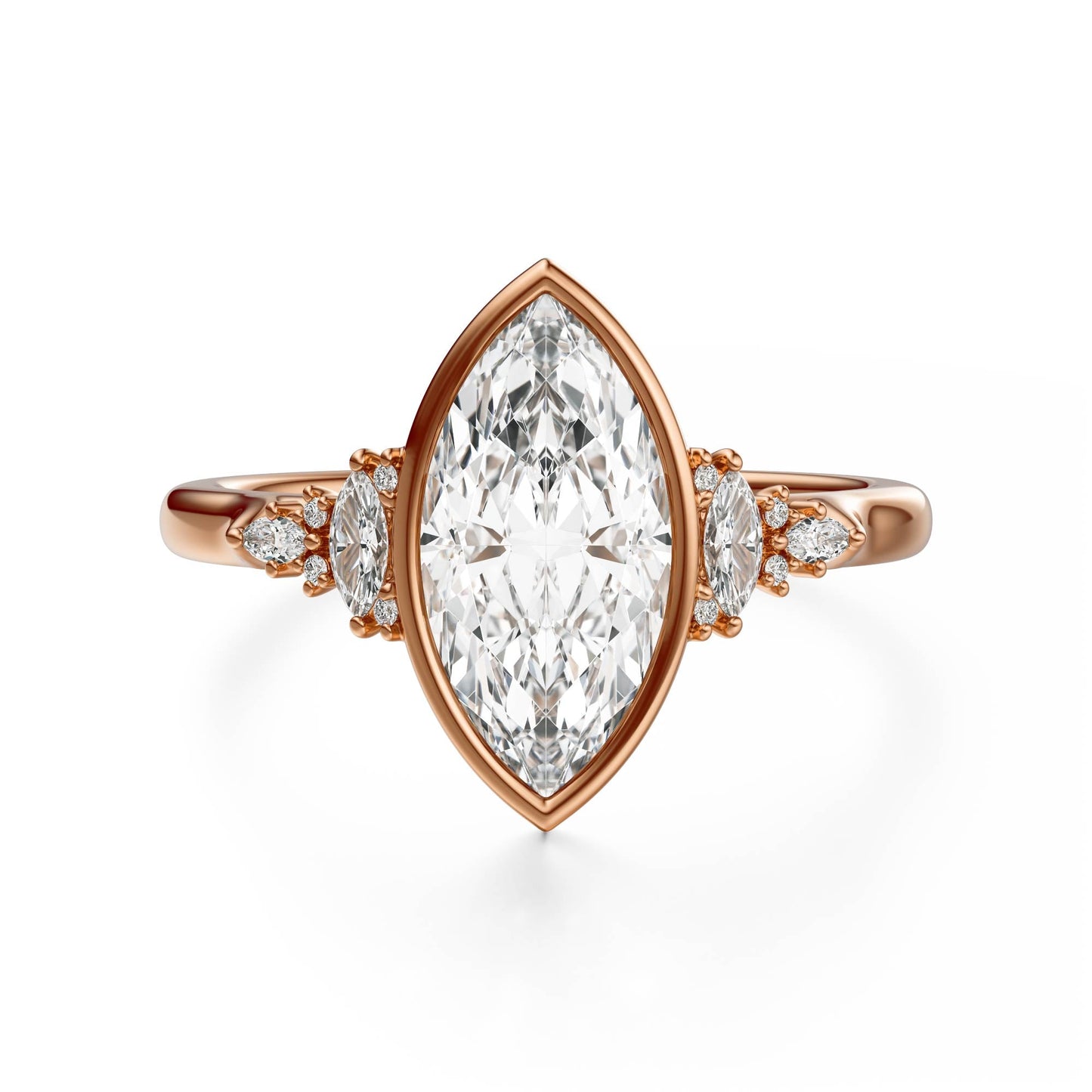 Marquise Shaped Three Stone Lab Grown Diamond Engagement Ring