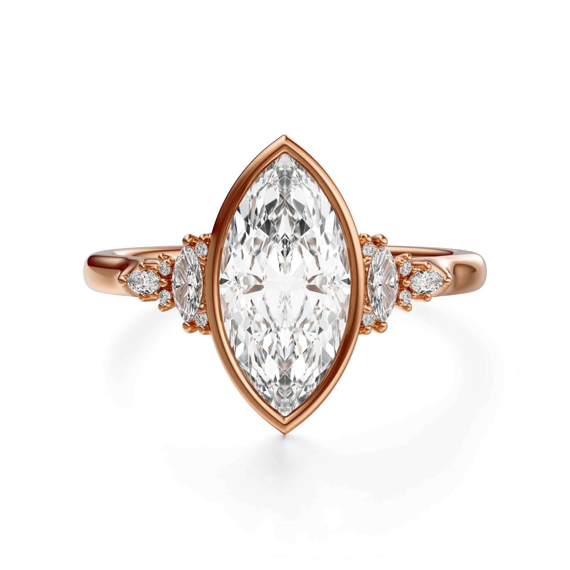 Marquise Shaped Three Stone Lab Grown Diamond Engagement Ring