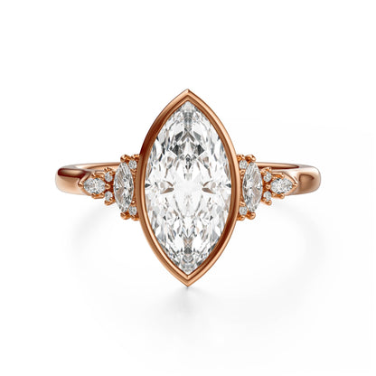 Marquise Shaped Three Stone Lab Grown Diamond Engagement Ring