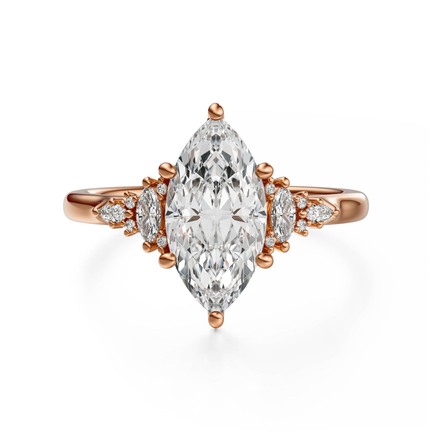 Marquise Shaped Three Stone Lab Grown Diamond Engagement Ring