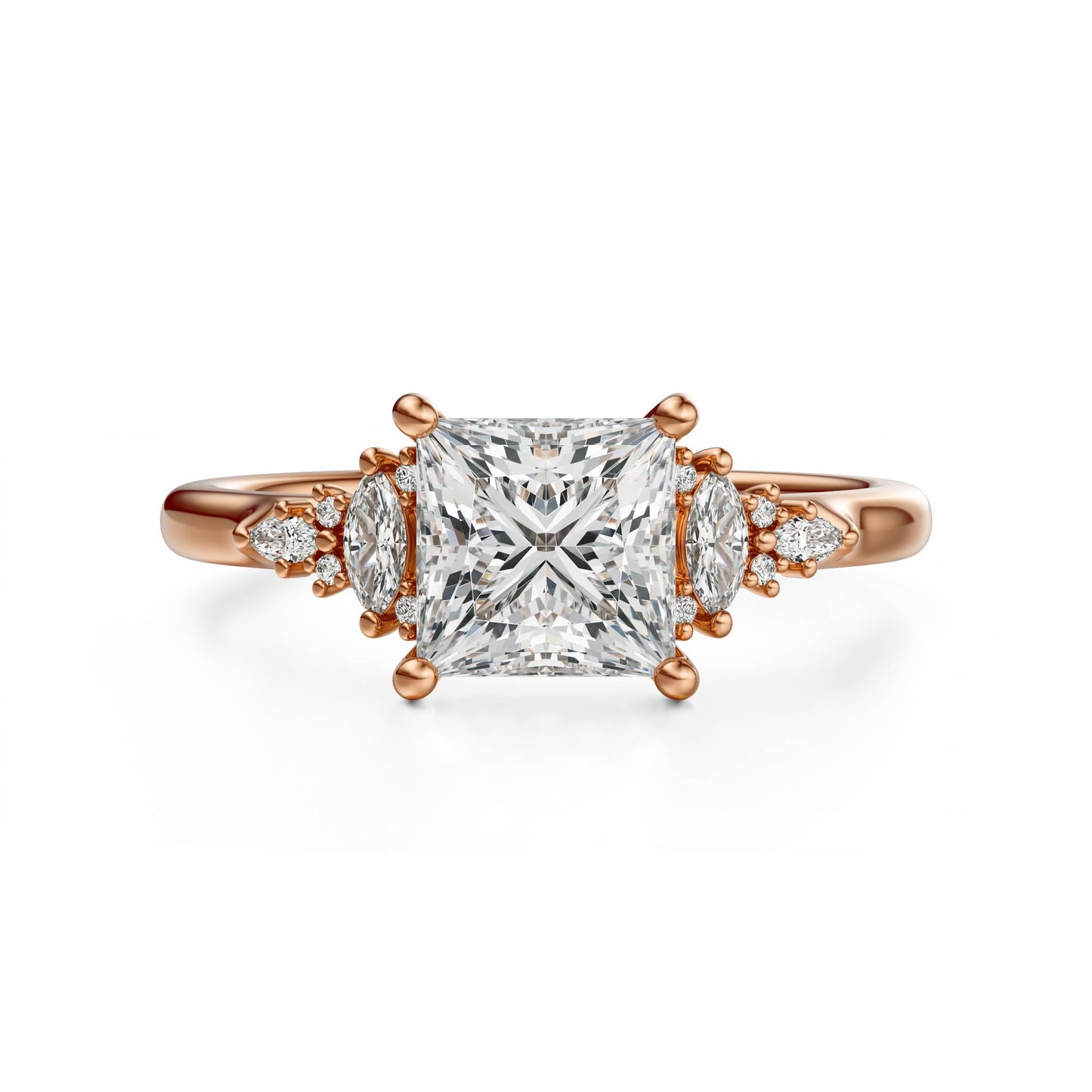 Marquise Shaped Three Stone Lab Grown Diamond Engagement Ring