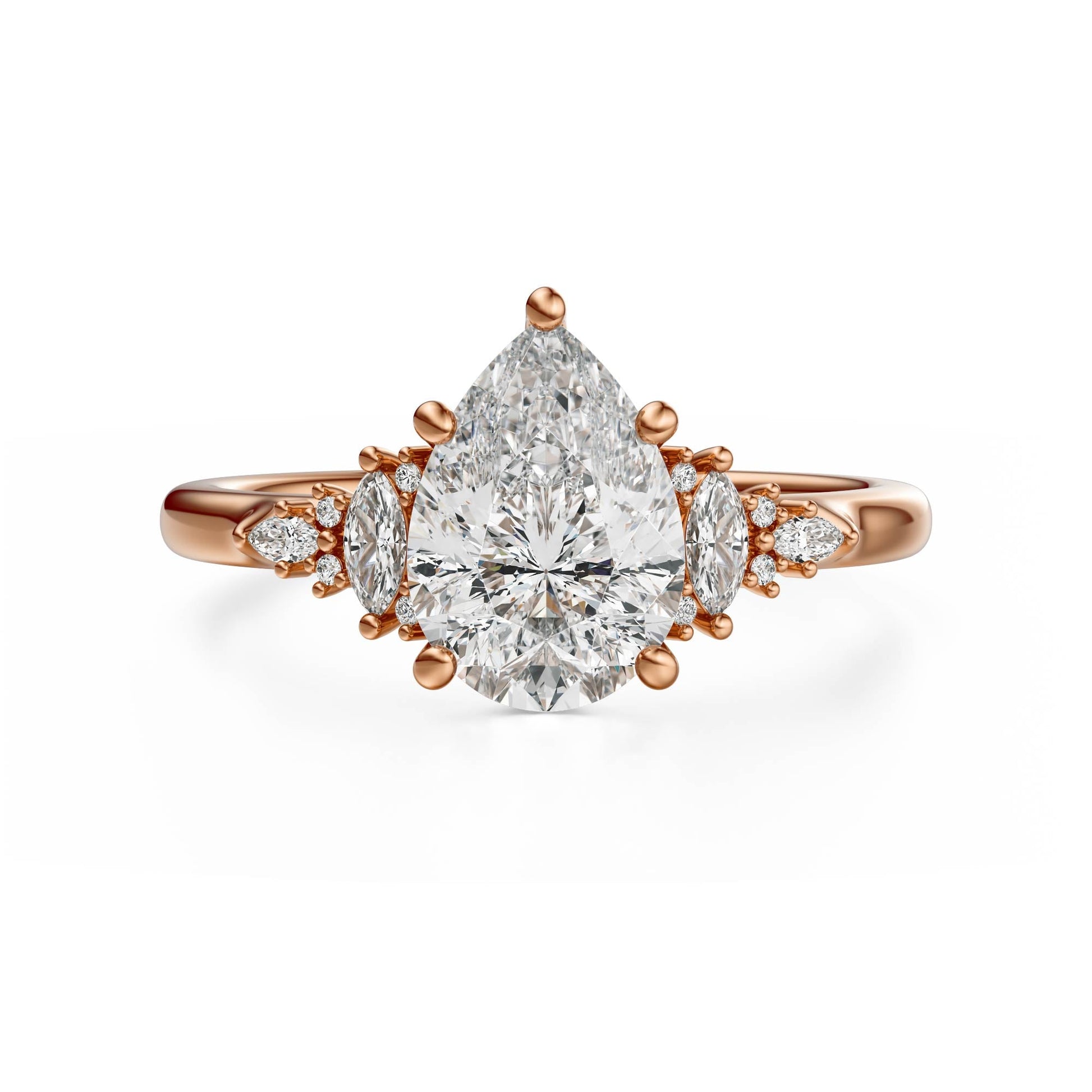Marquise Shaped Three Stone Lab Grown Diamond Engagement Ring