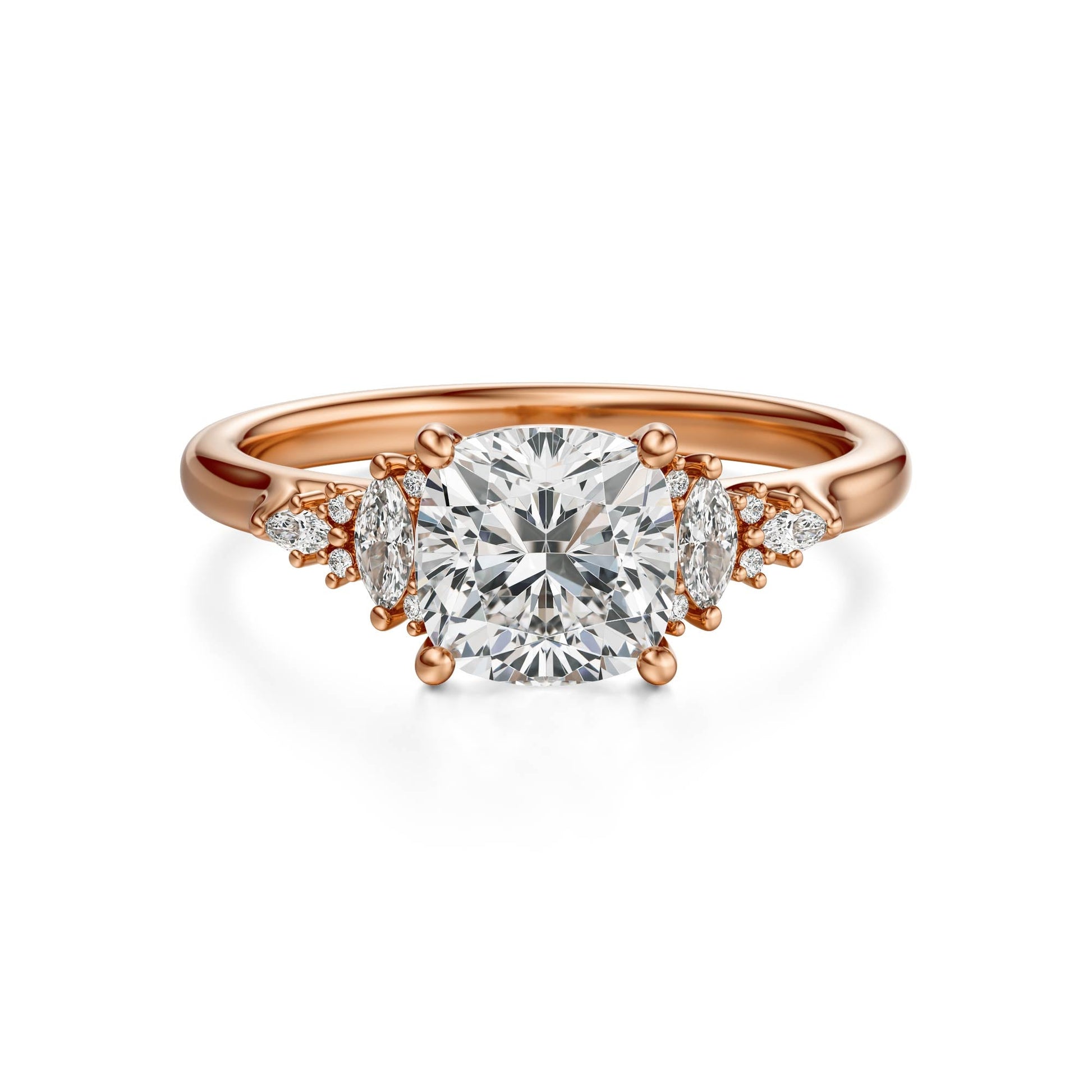 Marquise Shaped Three Stone Lab Grown Diamond Engagement Ring
