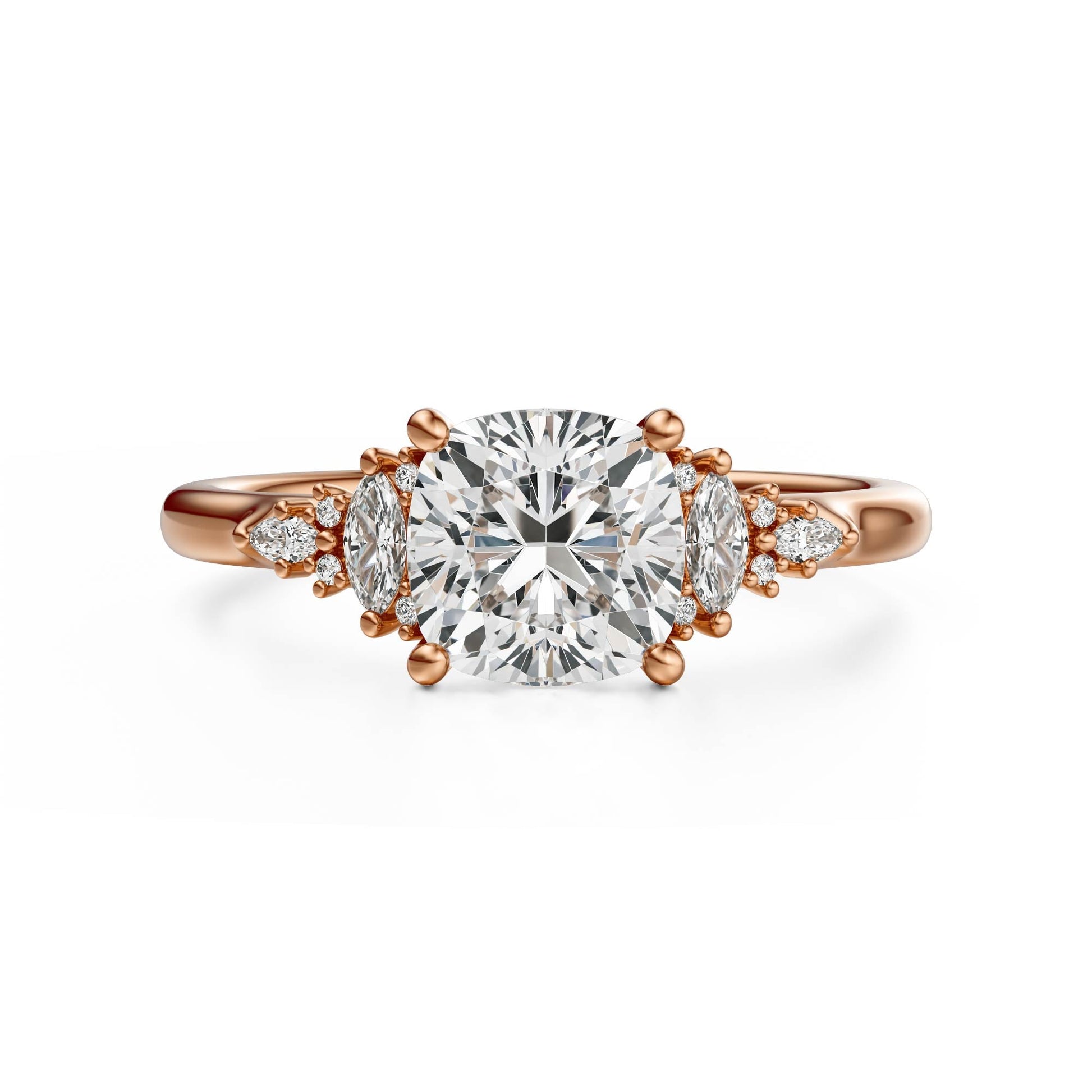 Marquise Shaped Three Stone Lab Grown Diamond Engagement Ring