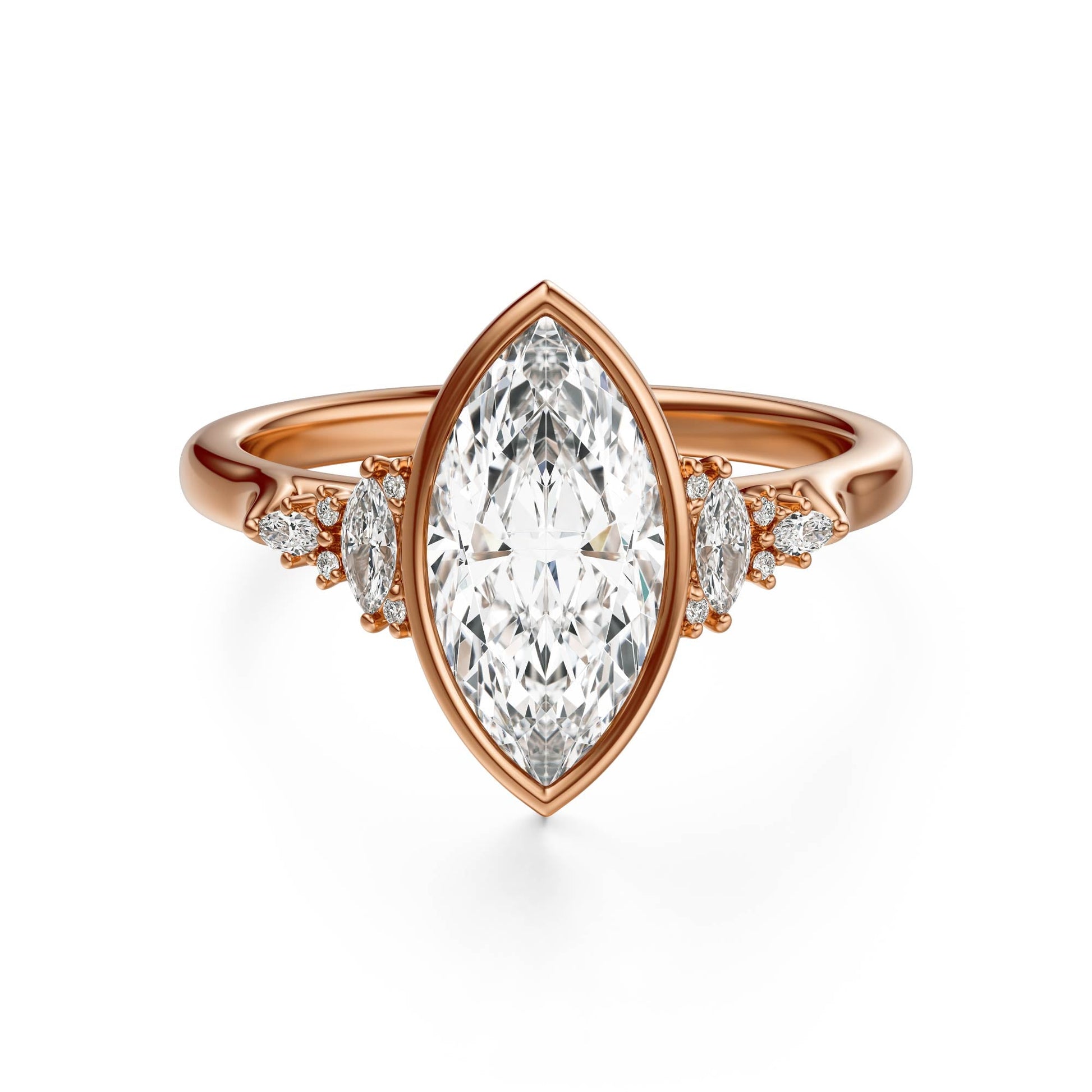 Marquise Shaped Three Stone Lab Grown Diamond Engagement Ring