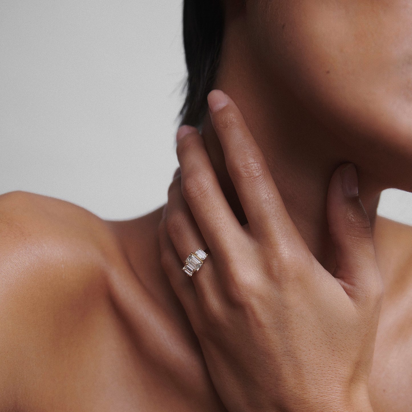 1.25 CT Emerald Cut Three Stones Lab Grown Diamond Engagement Ring