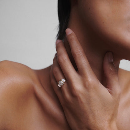 1.25 CT Emerald Cut Three Stones Lab Grown Diamond Engagement Ring