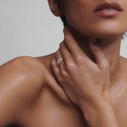 1.25 CT Emerald Cut Three Stones Lab Grown Diamond Engagement Ring