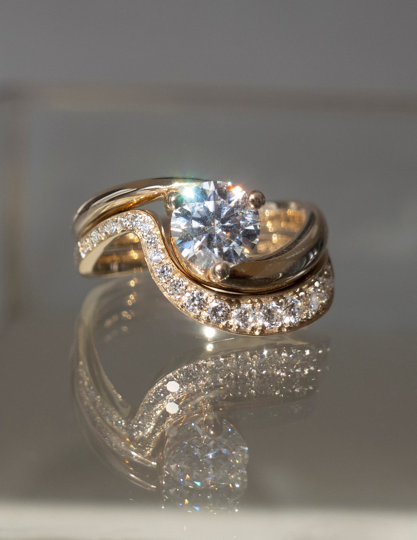 1 CT Round Cut Solitaire Lab Grown Diamond Ring With Wrap Minimal Pave Band