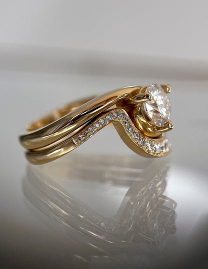 1 CT Round Cut Solitaire Lab Grown Diamond Ring With Wrap Minimal Pave Band