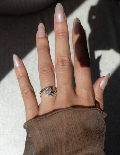 1 CT Round Cut Solitaire Lab Grown Diamond Ring With Wrap Minimal Pave Band