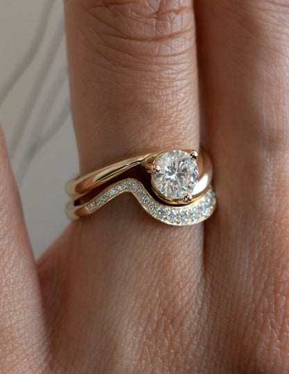 1 CT Round Cut Solitaire Lab Grown Diamond Ring With Wrap Minimal Pave Band