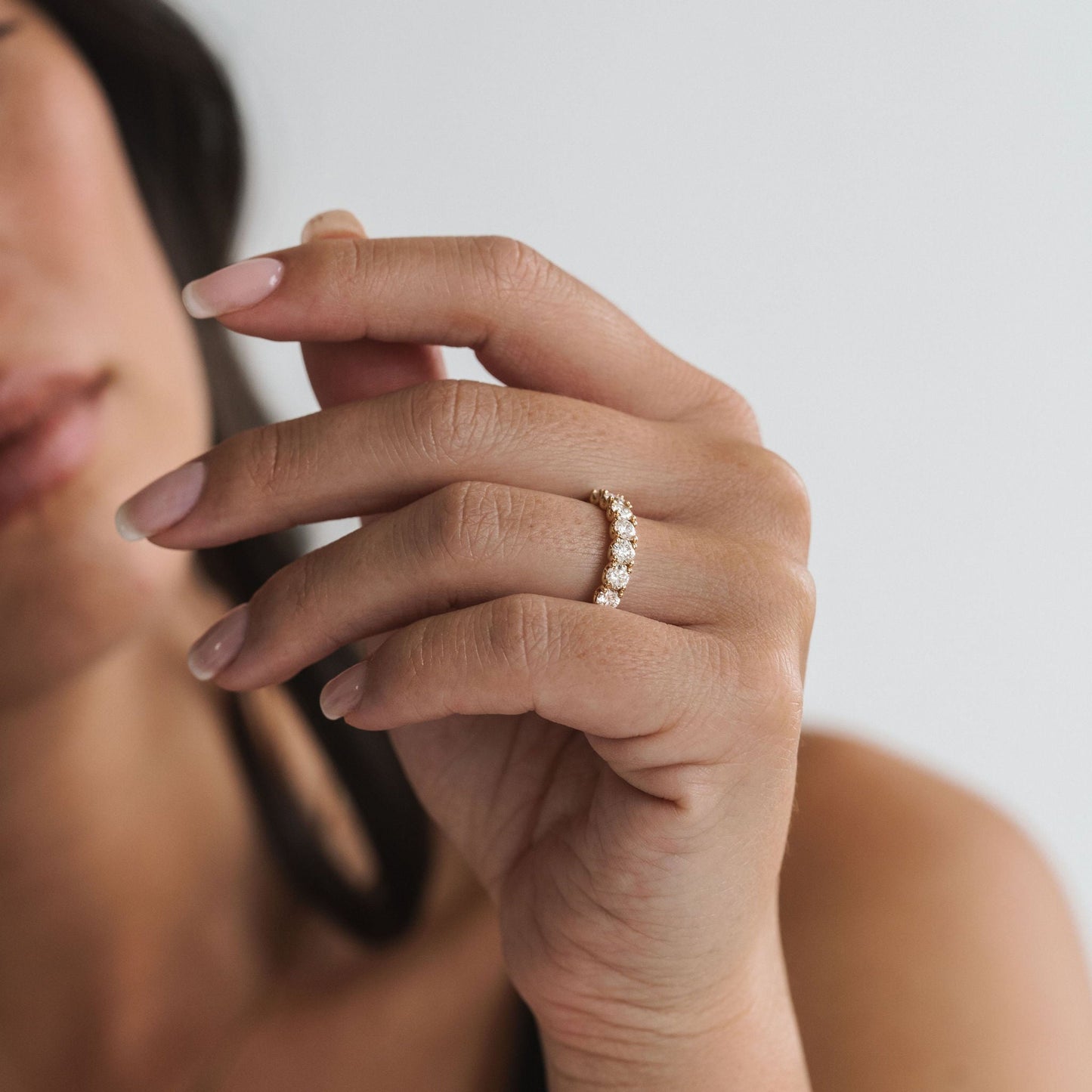 0.25 TCW Round Shaped Half Eternity Lab Grown Diamond Wedding Band