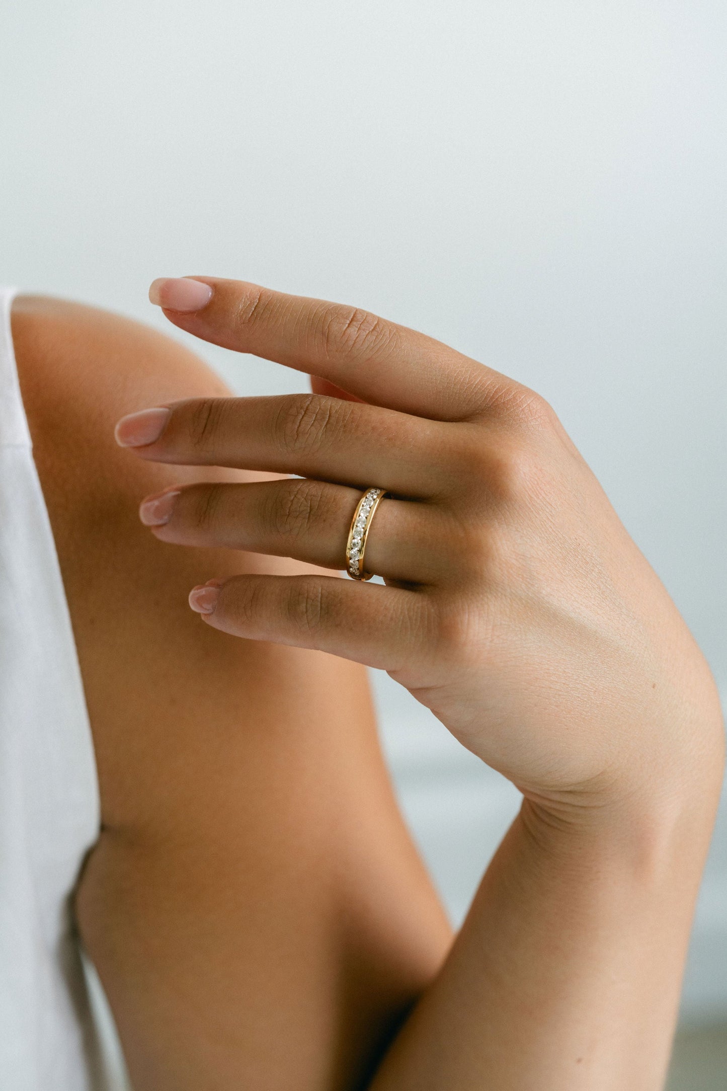 0.25 TCW Round Shaped Half Eternity Lab Grown Diamond Wedding Band