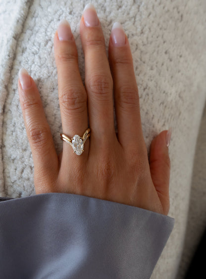 2.5 CT Oval Cut Pave Lab Grown Diamond Ring With Classic Plain Band