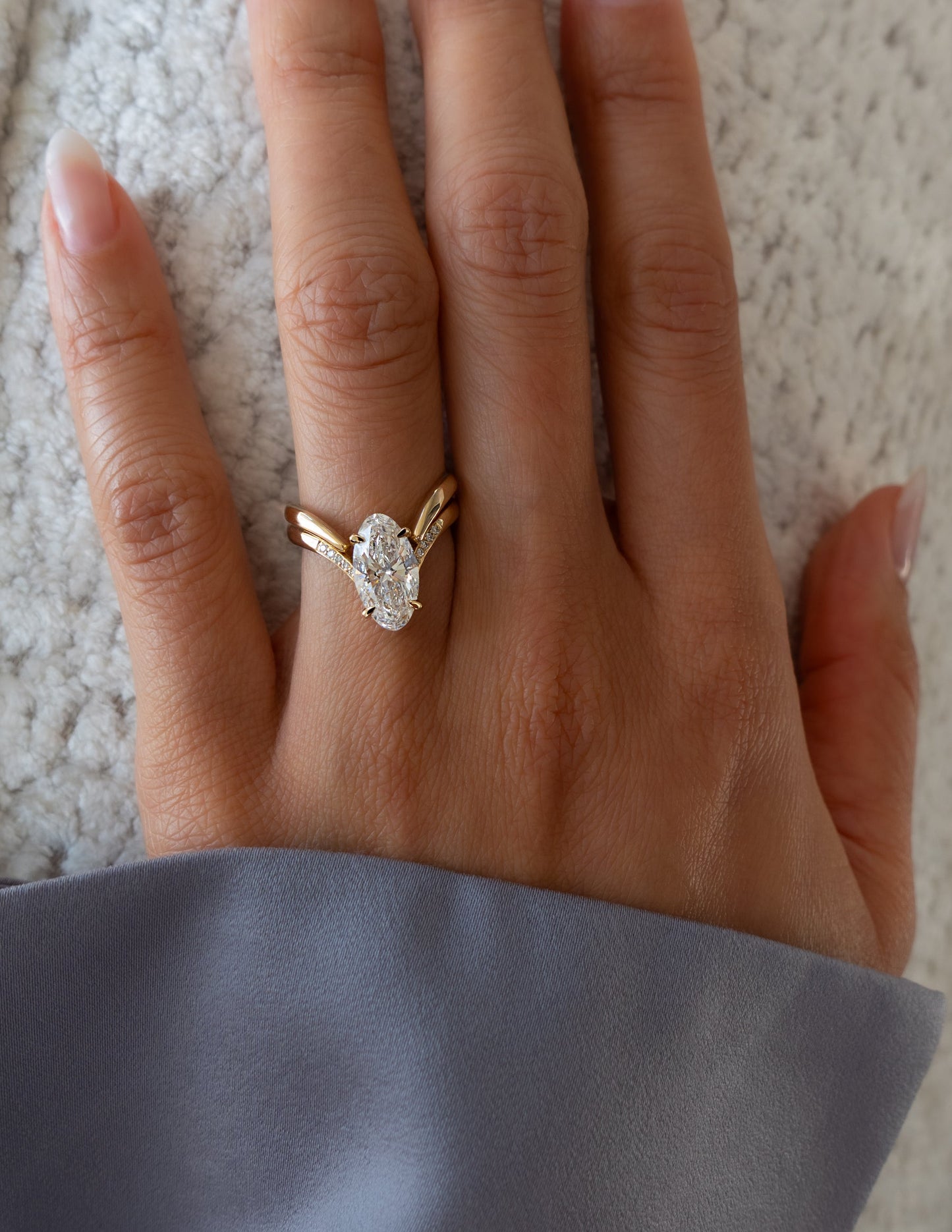 2.5 CT Oval Cut Pave Lab Grown Diamond Ring With Classic Plain Band