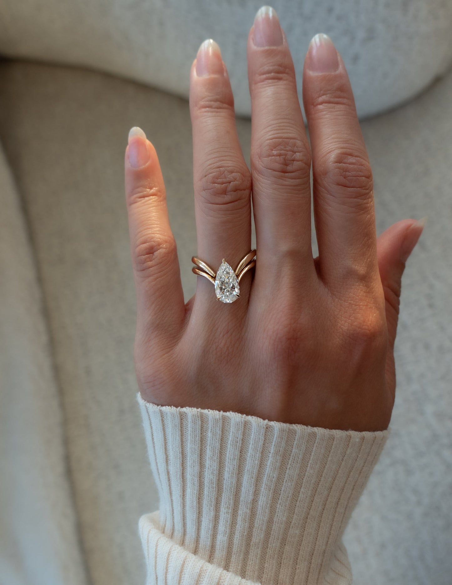 2.5 CT Pear Cut Solitaire Lab Grown Diamond Ring With Classic Eve Plain Band