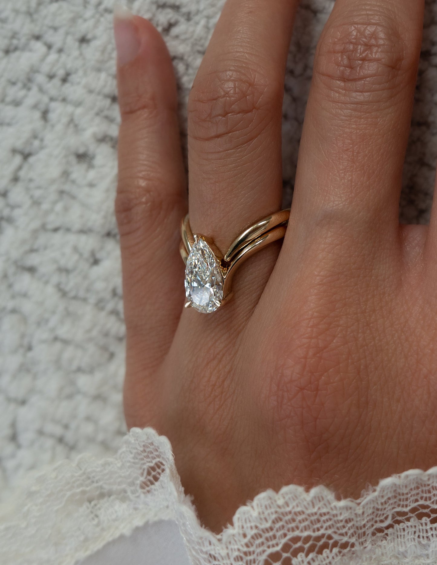 2.5 CT Pear Cut Solitaire Lab Grown Diamond Ring With Classic Eve Plain Band