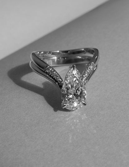 2.5 CT Pear Cut Solitaire Lab Grown Diamond Ring With Wrap Pave Band
