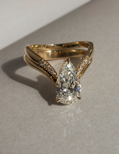 2.5 CT Pear Cut Solitaire Lab Grown Diamond Ring With Wrap Pave Band