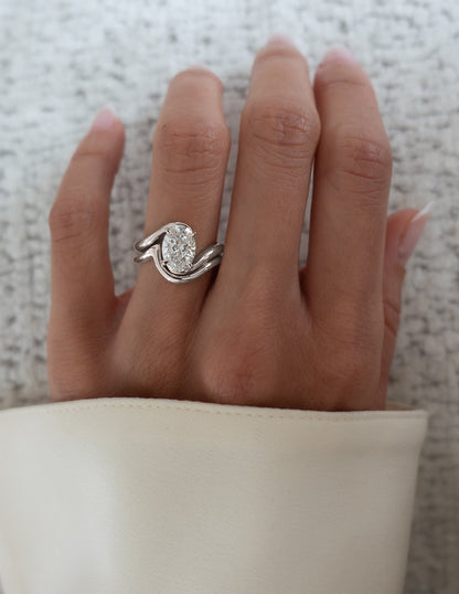 2.5 CT Oval Lab Grown Engagement Ring with Plain Stacking Wedding Band