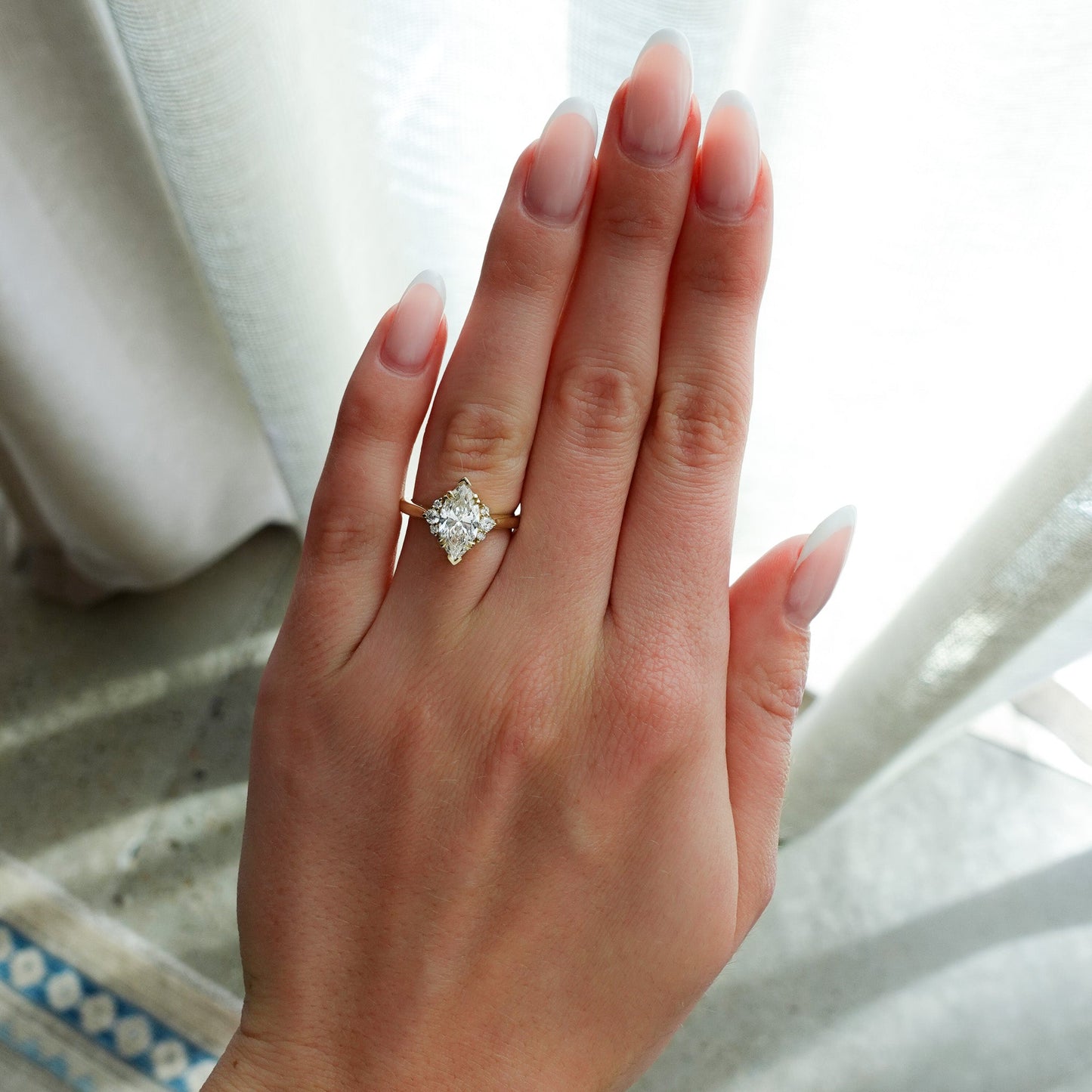 Marquise Shaped Three Stone Lab Grown Diamond Engagement Ring