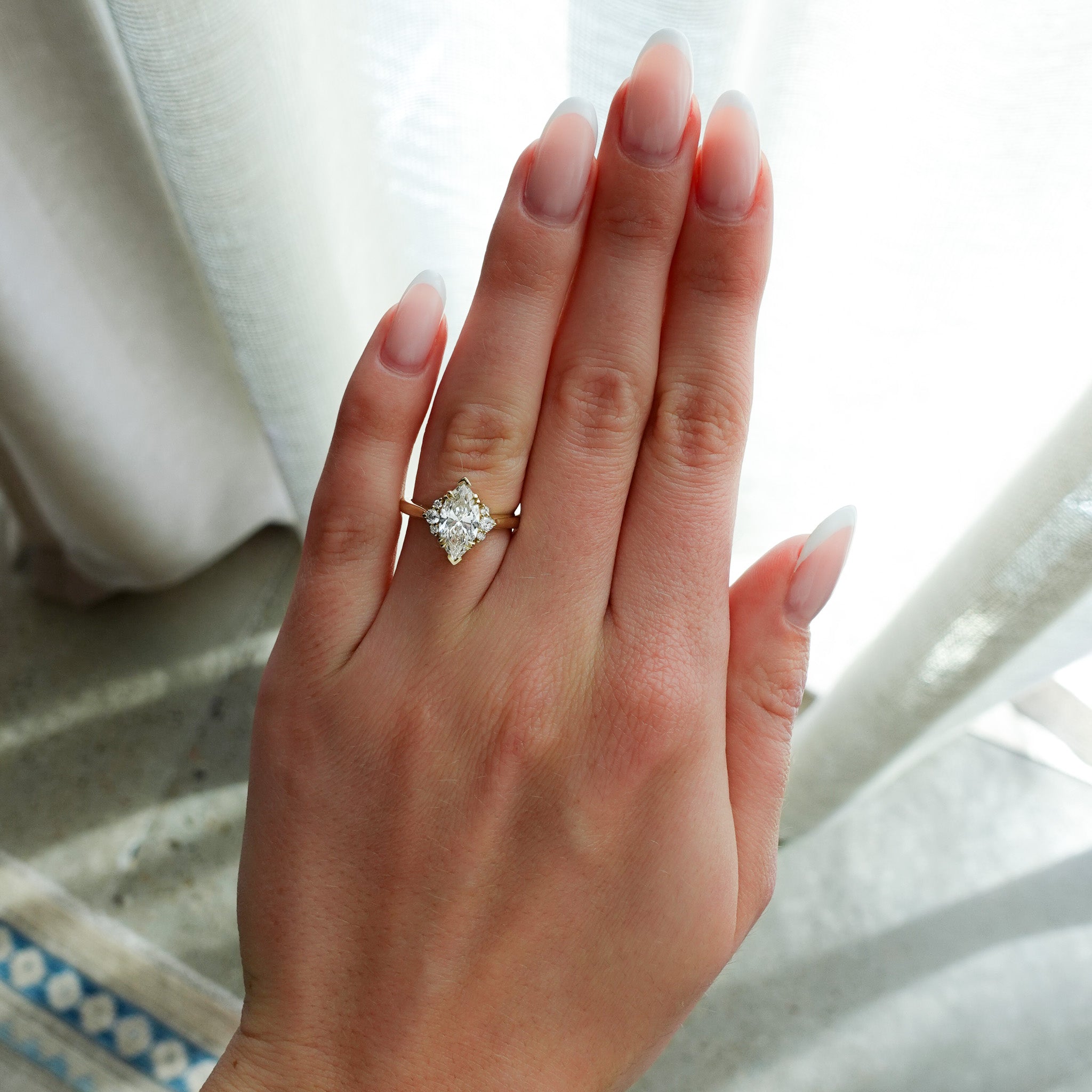 Marquise Shaped Three Stone Lab Grown Diamond Engagement Ring