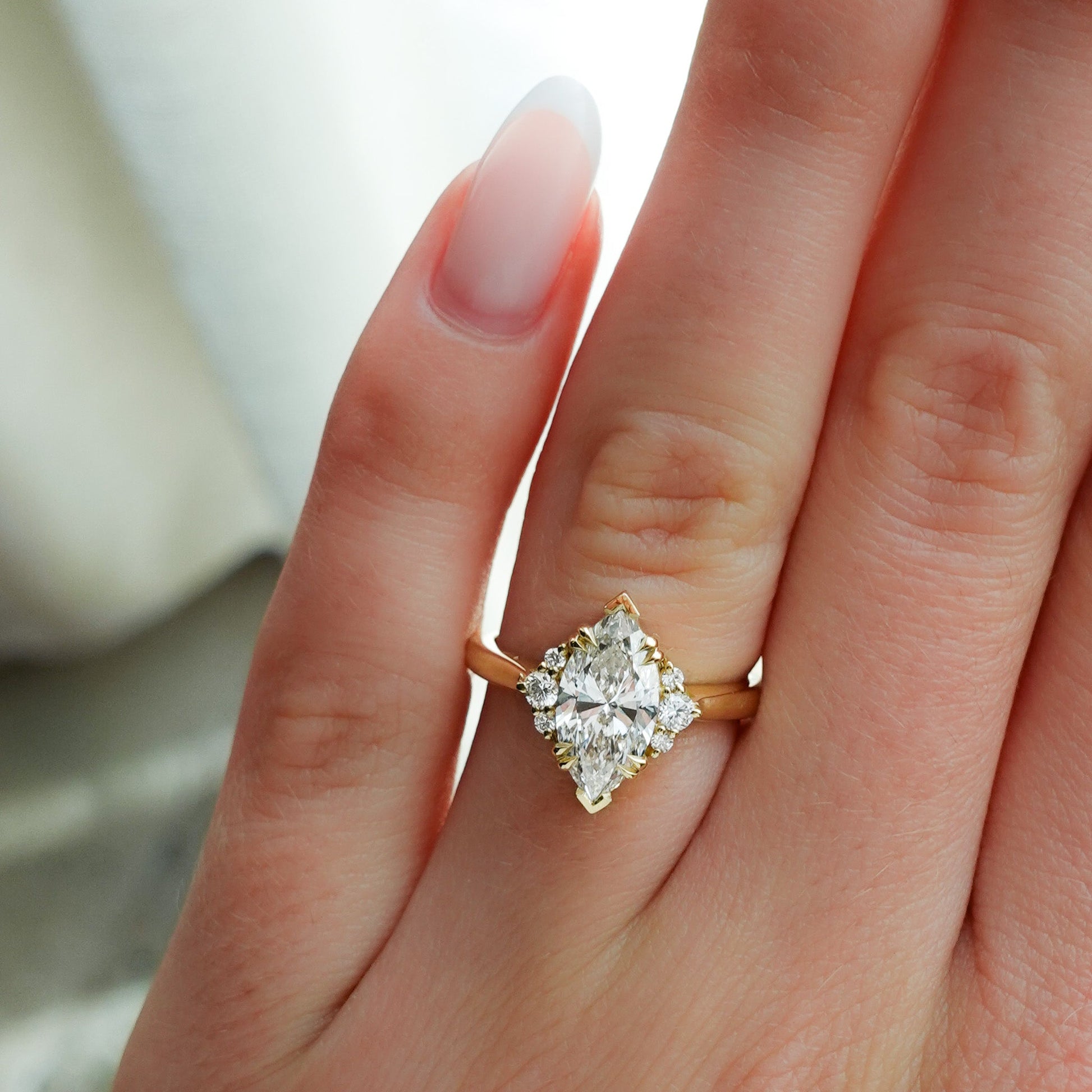 Marquise Shaped Three Stone Lab Grown Diamond Engagement Ring