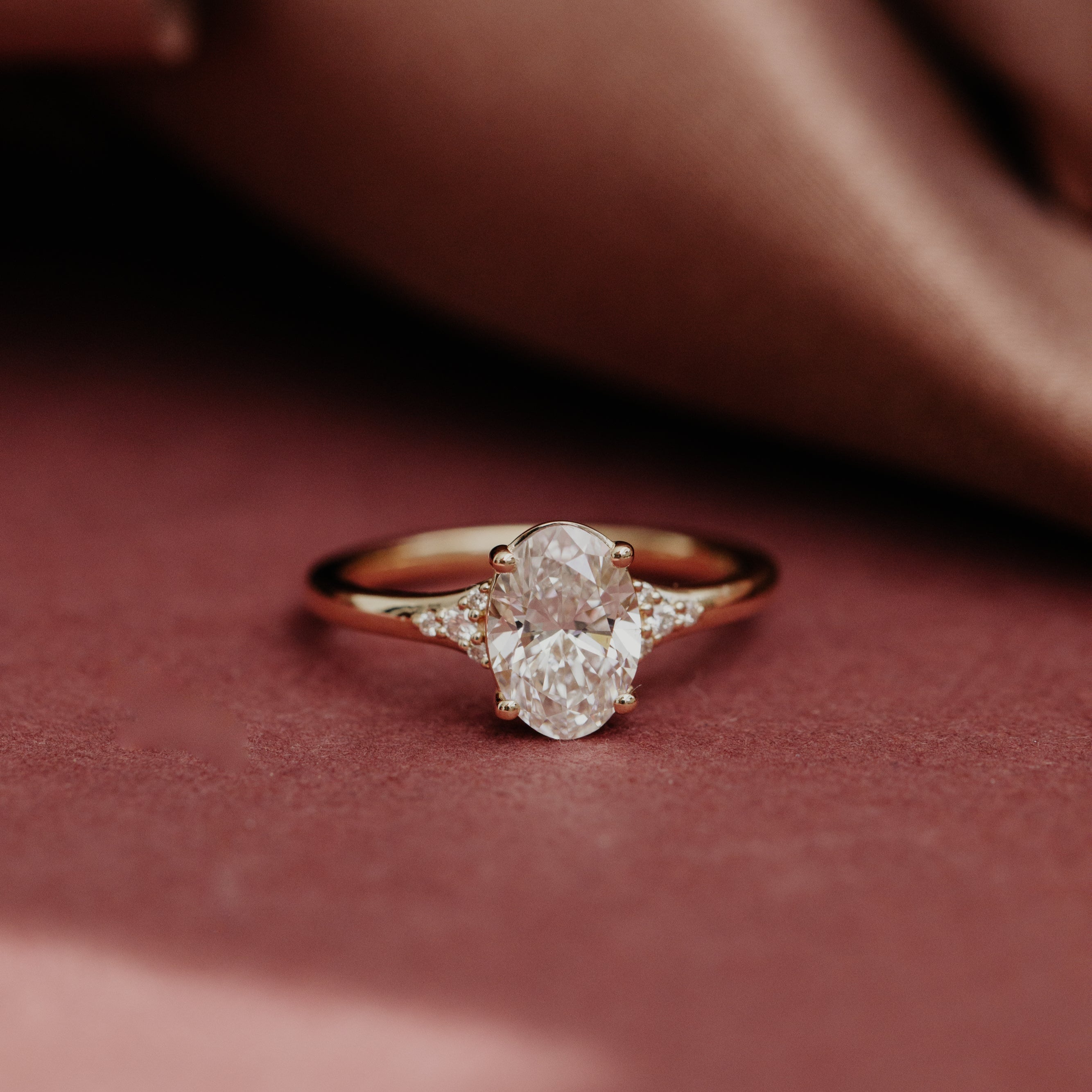 Marquise Shaped Three Stone Lab Grown Diamond Engagement Ring