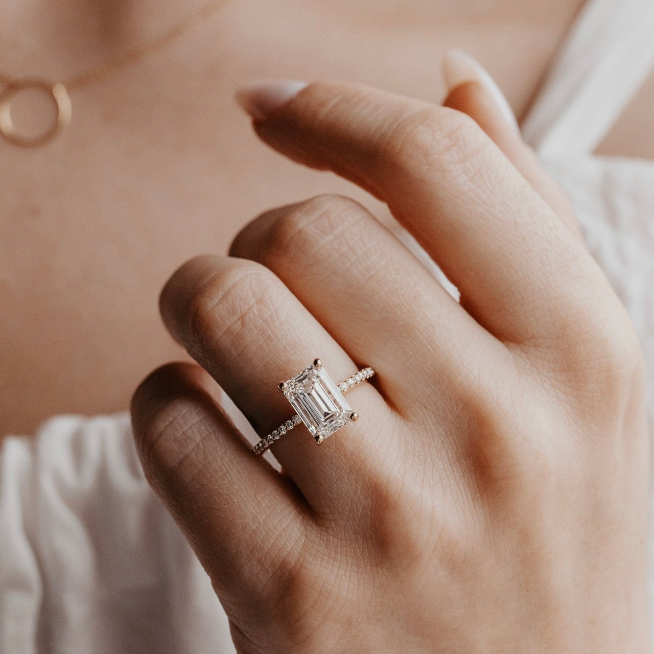 Marquise Shaped Three Stone Lab Grown Diamond Engagement Ring