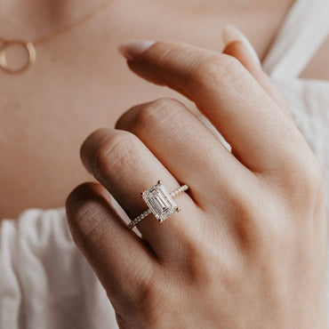 Marquise Shaped Three Stone Lab Grown Diamond Engagement Ring