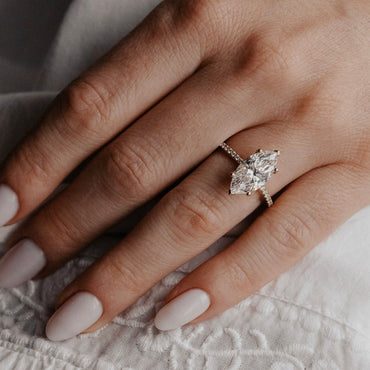 Marquise Shaped Three Stone Lab Grown Diamond Engagement Ring