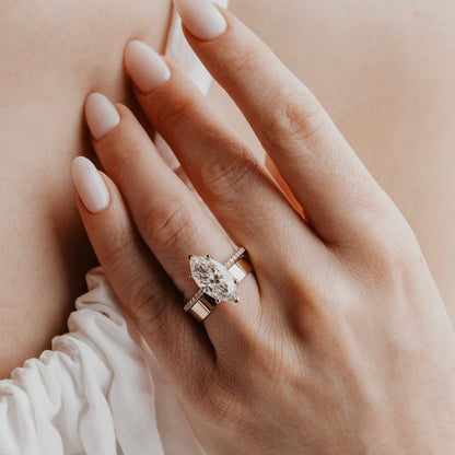 Marquise Shaped Three Stone Lab Grown Diamond Engagement Ring