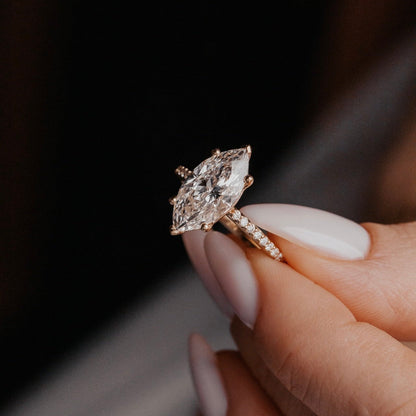 Marquise Shaped Three Stone Lab Grown Diamond Engagement Ring