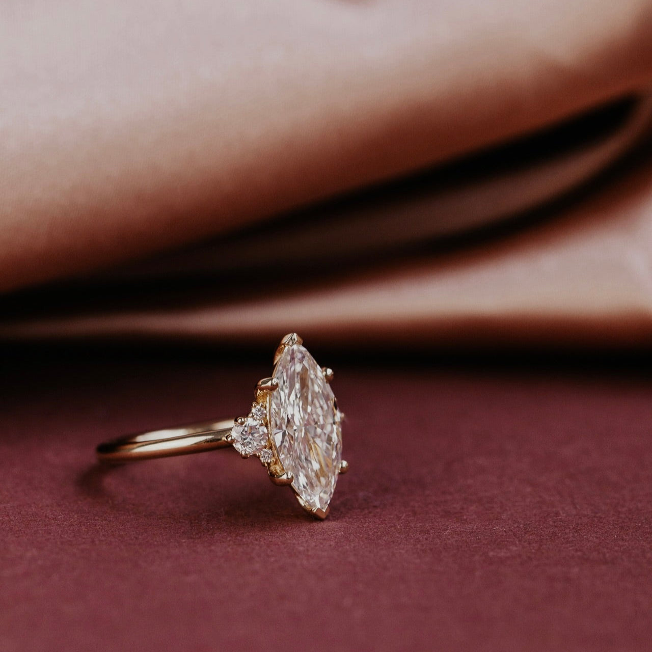 Marquise Shaped Three Stone Lab Grown Diamond Engagement Ring