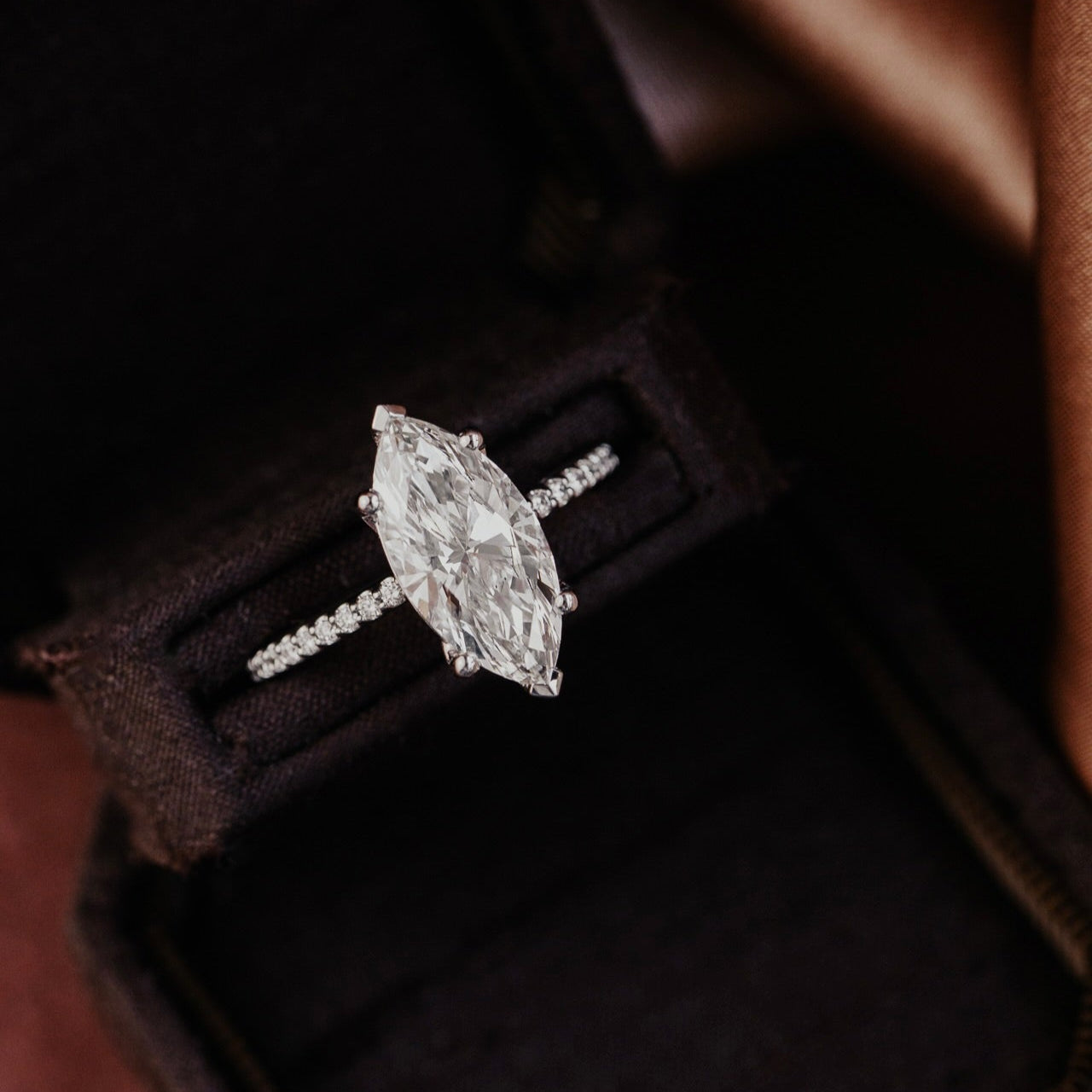 Marquise Shaped Three Stone Lab Grown Diamond Engagement Ring