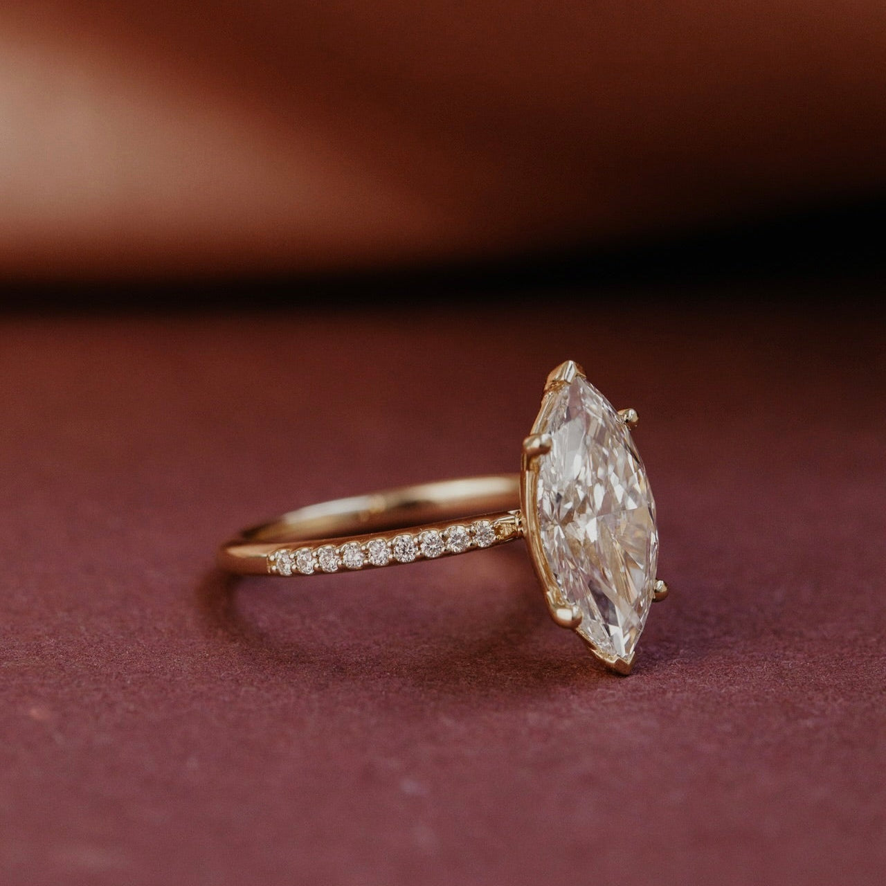 Marquise Shaped Three Stone Lab Grown Diamond Engagement Ring