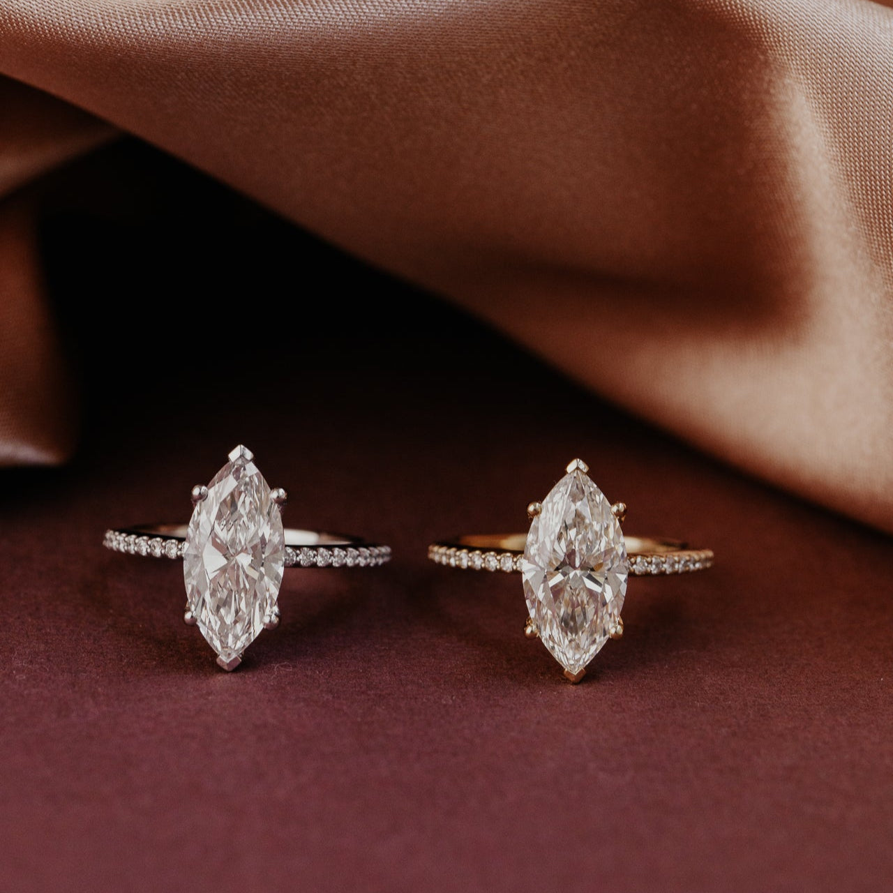 Marquise Shaped Three Stone Lab Grown Diamond Engagement Ring