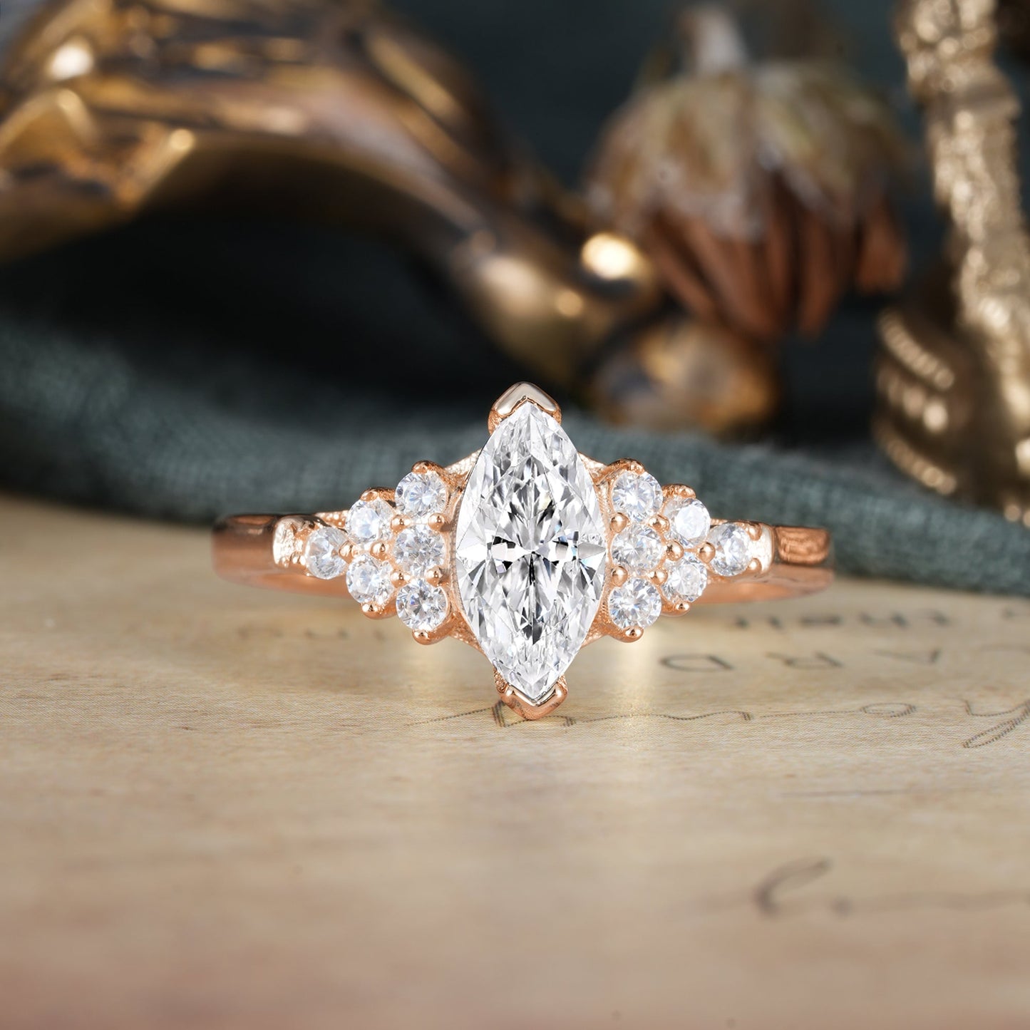Marquise Shaped Three Stone Lab Grown Diamond Engagement Ring