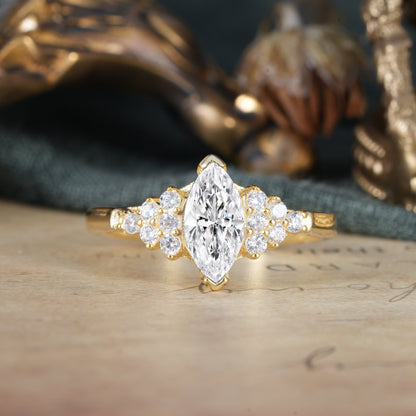 Marquise Shaped Three Stone Lab Grown Diamond Engagement Ring