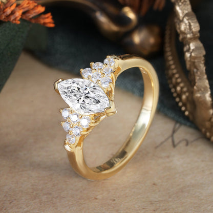 Marquise Shaped Three Stone Lab Grown Diamond Engagement Ring