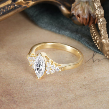 Marquise Shaped Three Stone Lab Grown Diamond Engagement Ring