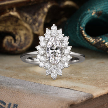 Marquise Shaped Three Stone Lab Grown Diamond Engagement Ring