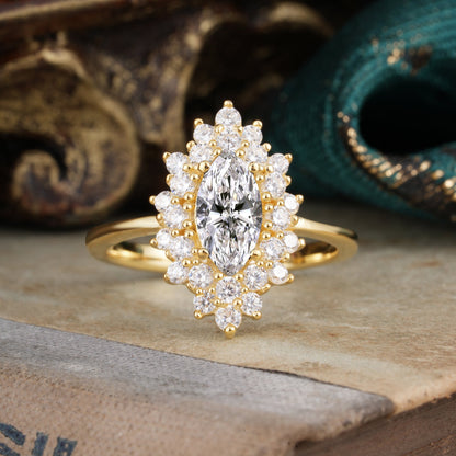 Marquise Shaped Three Stone Lab Grown Diamond Engagement Ring