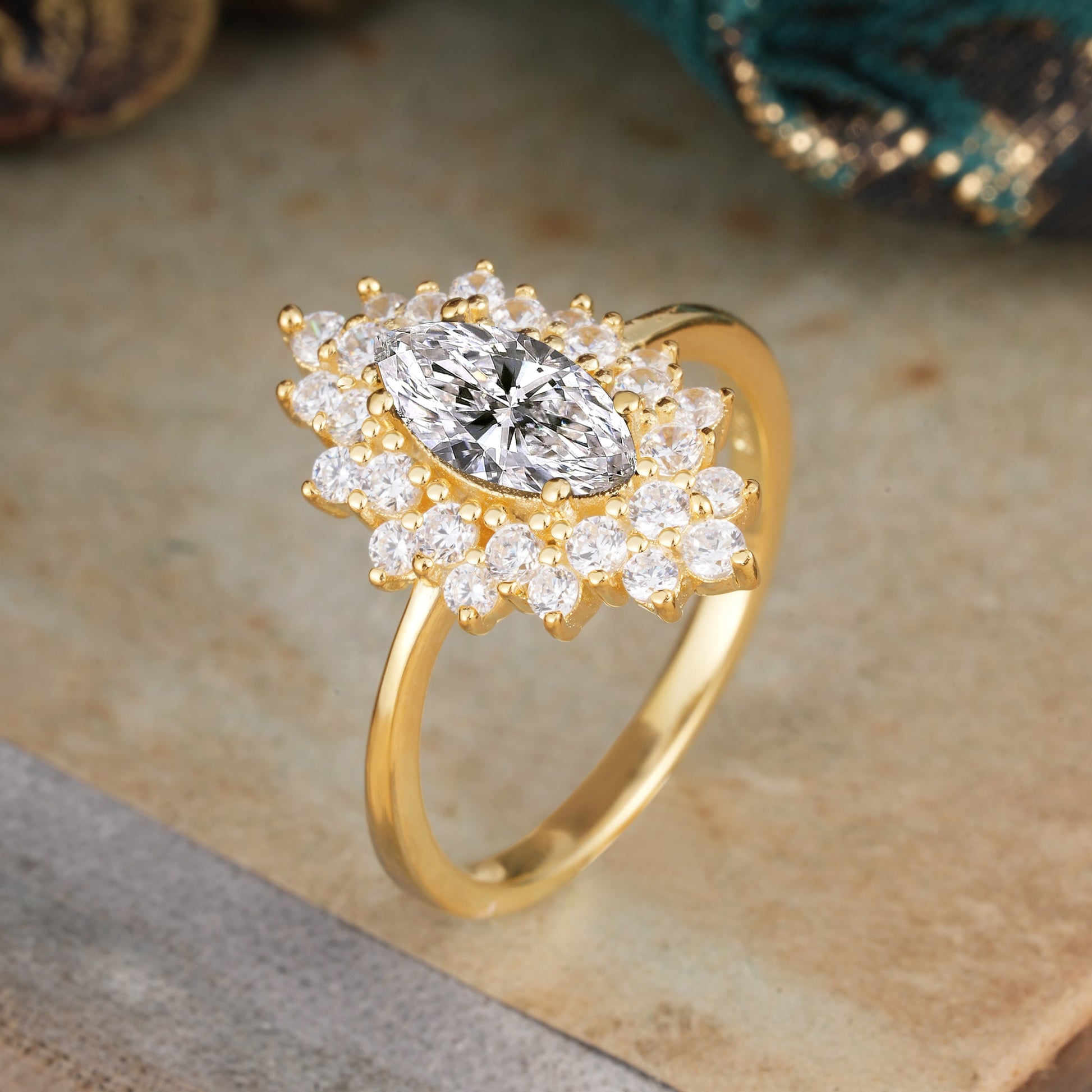 Marquise Shaped Three Stone Lab Grown Diamond Engagement Ring