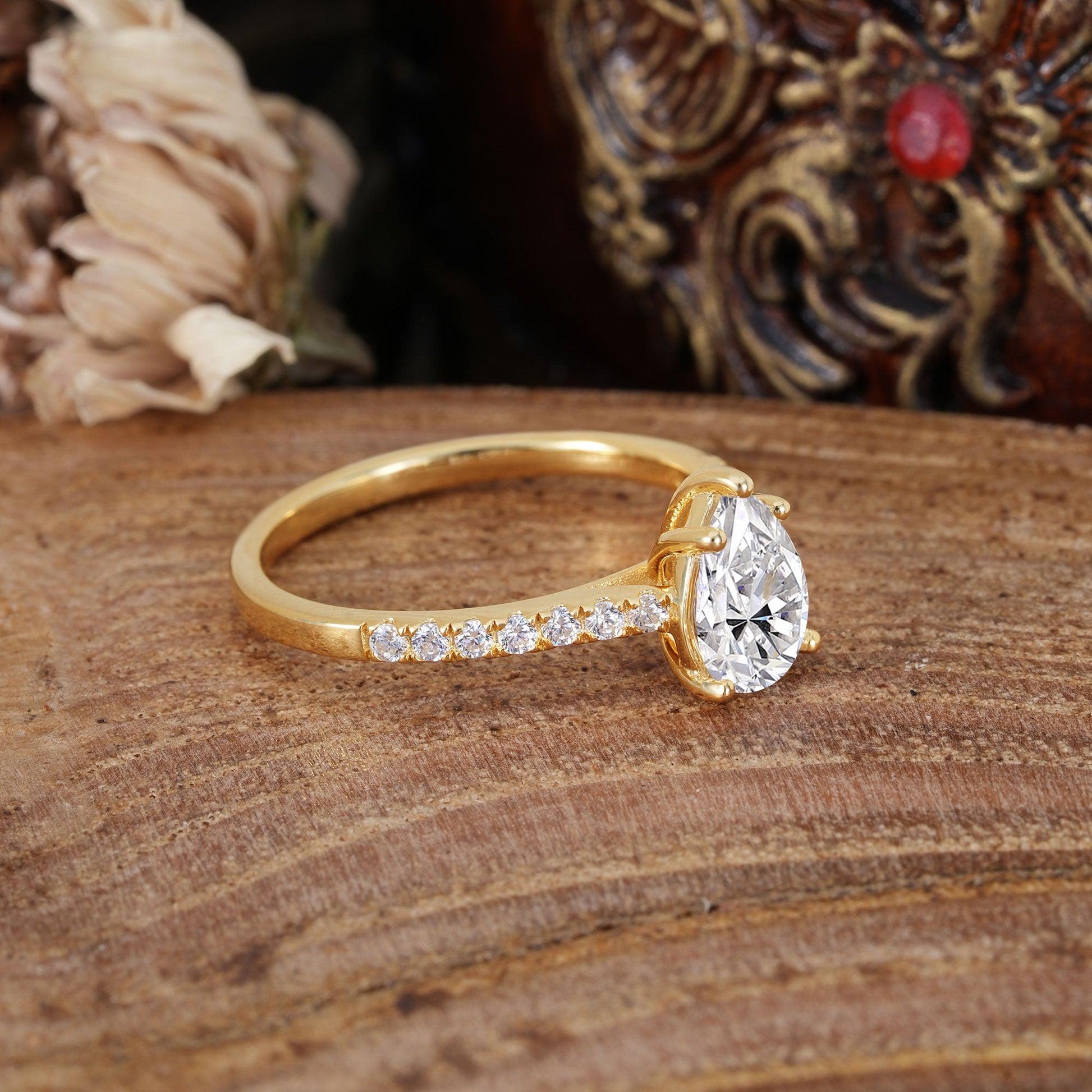 Marquise Shaped Three Stone Lab Grown Diamond Engagement Ring