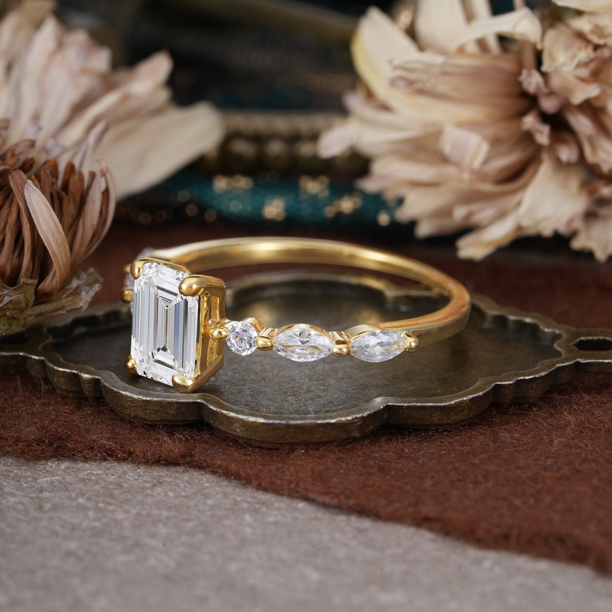 Marquise Shaped Three Stone Lab Grown Diamond Engagement Ring