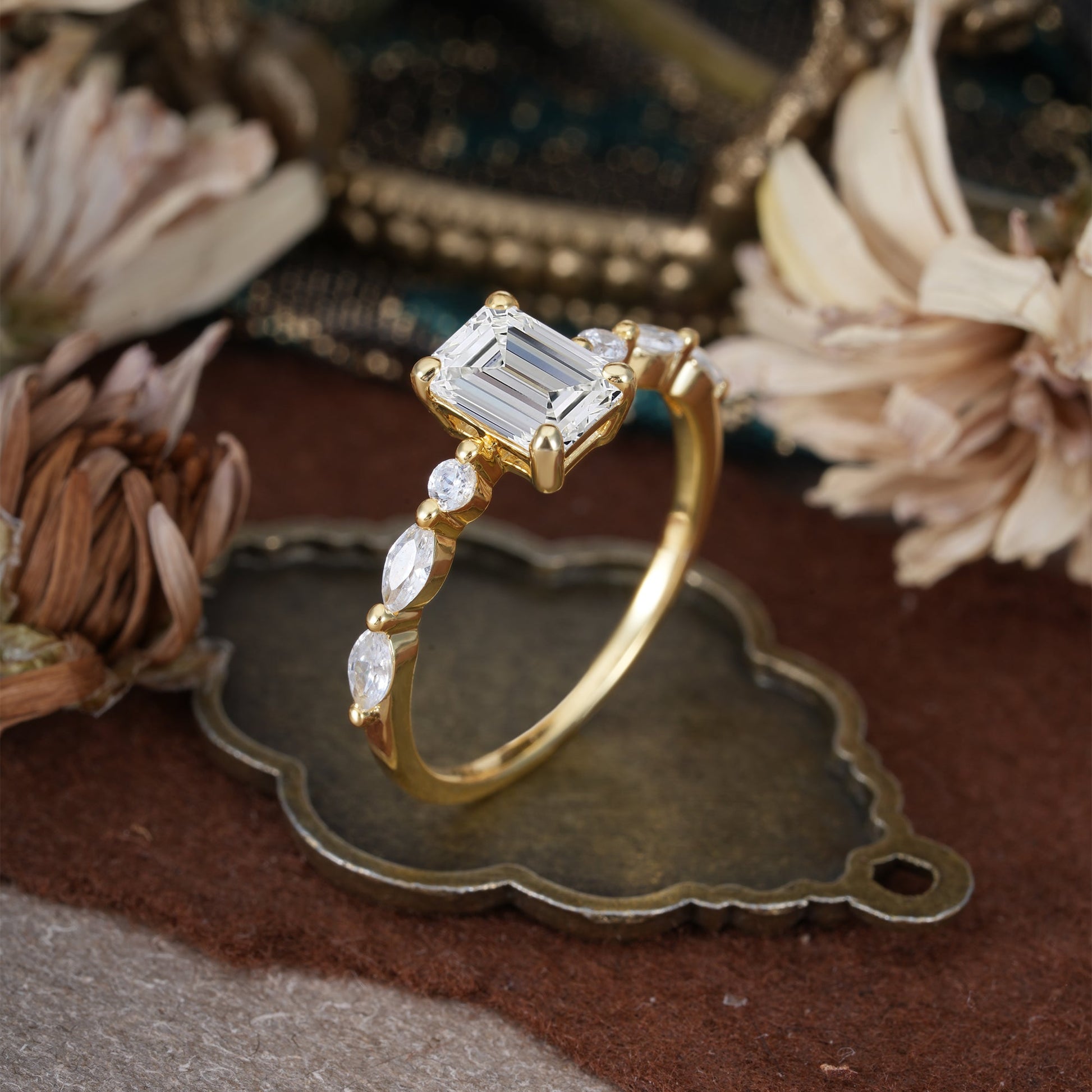 Marquise Shaped Three Stone Lab Grown Diamond Engagement Ring