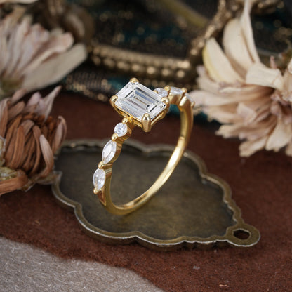 Marquise Shaped Three Stone Lab Grown Diamond Engagement Ring