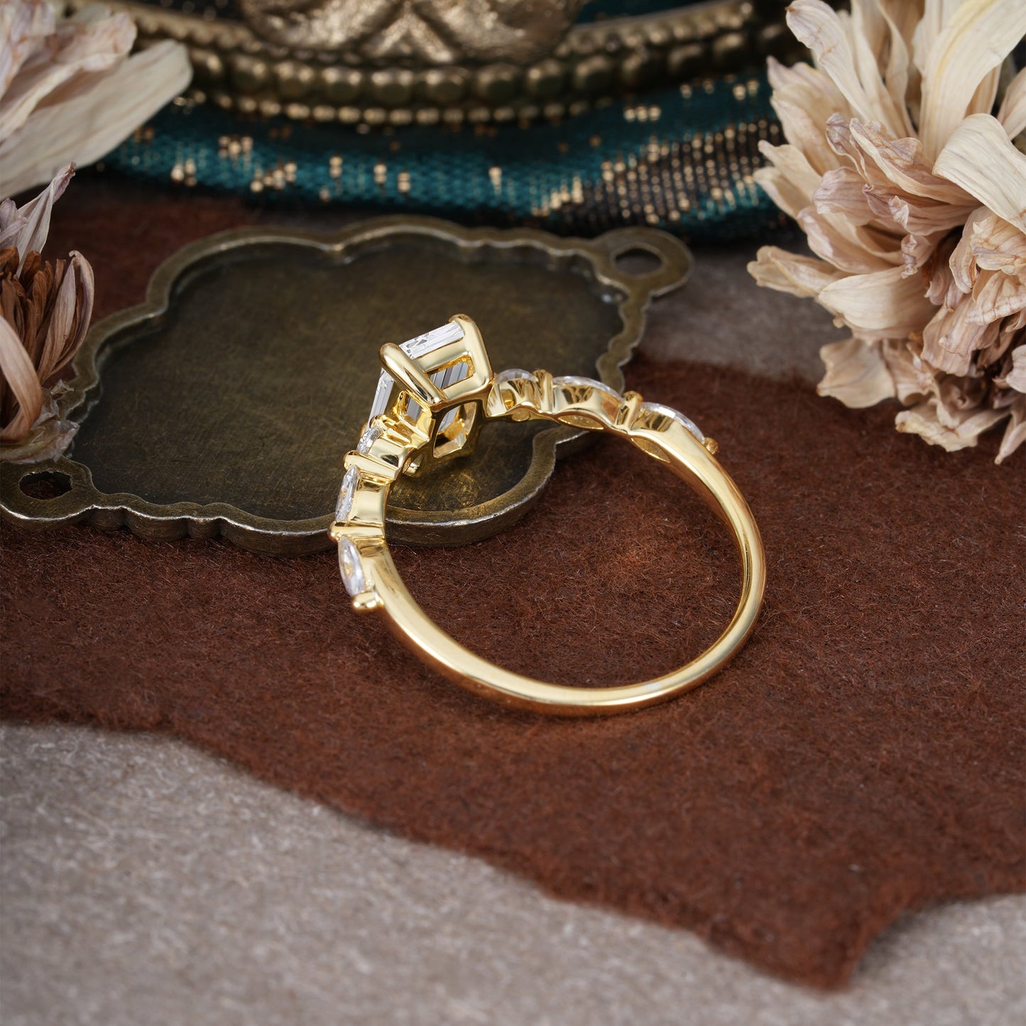 Marquise Shaped Three Stone Lab Grown Diamond Engagement Ring